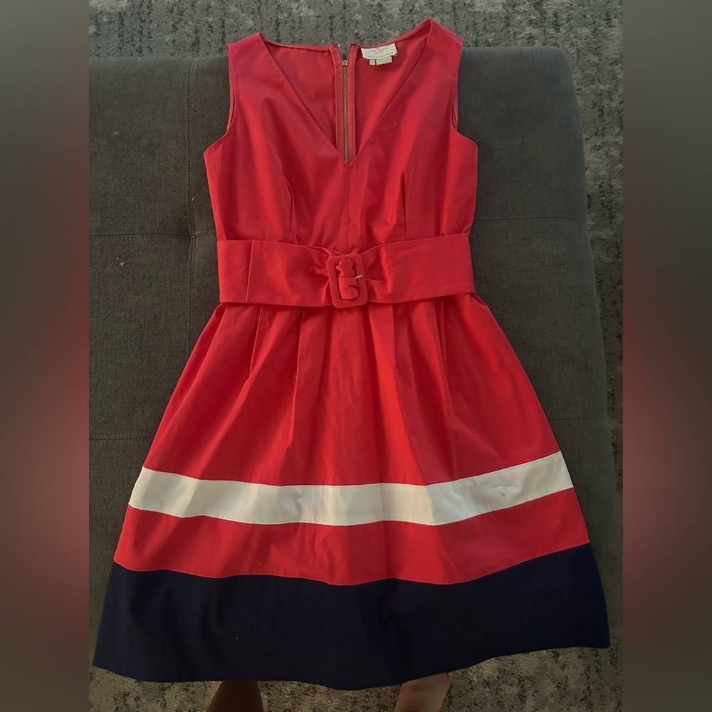 Kate spade dress Red and White Dress with built in Belt